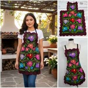 Mexican Embroidered Colorful Floral Calla Lily Zinacantan Artisan Apron